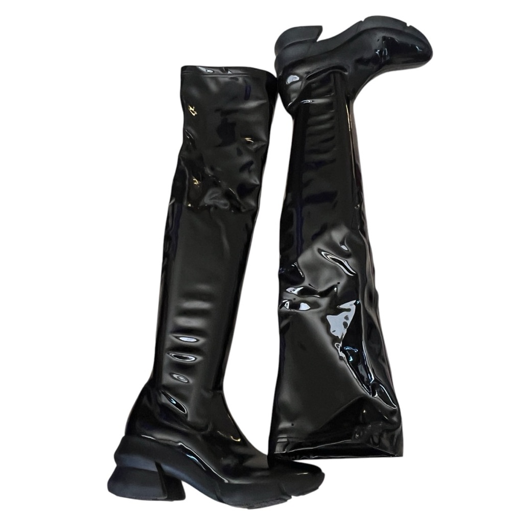 ELENA IACHI Knee Boots In Black Patent Extra Light Sole Women’s Size 37 US 7